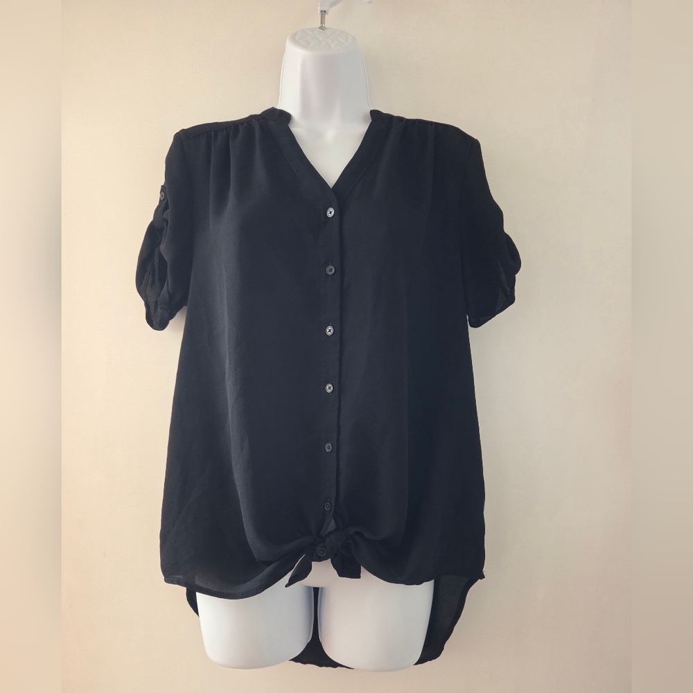 Express Black Button-Up Tie Front Top Size XS